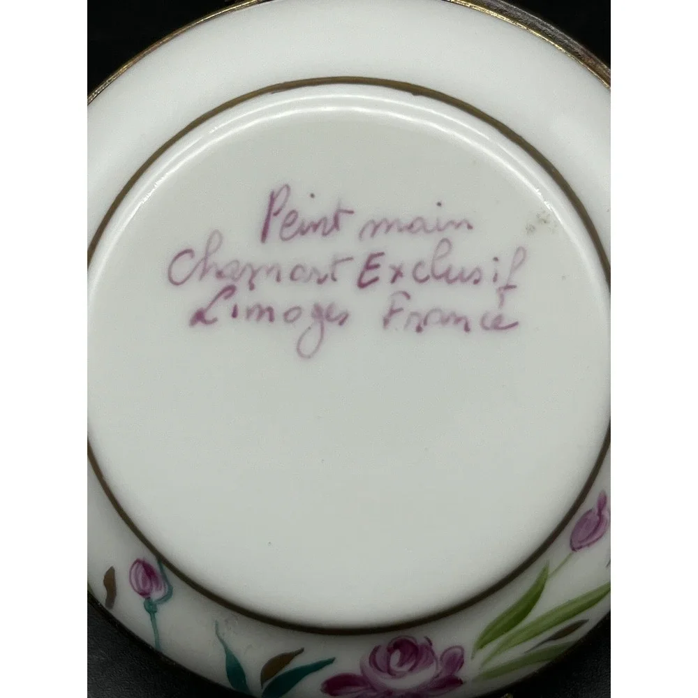 Vintage LIMOGES France Peint a la Main SUN Hat TRINKET BOX Floral Signed